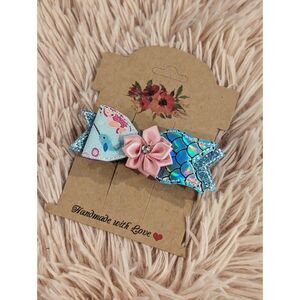 Blue narwhal hair bow handmade brand new barrette clip
